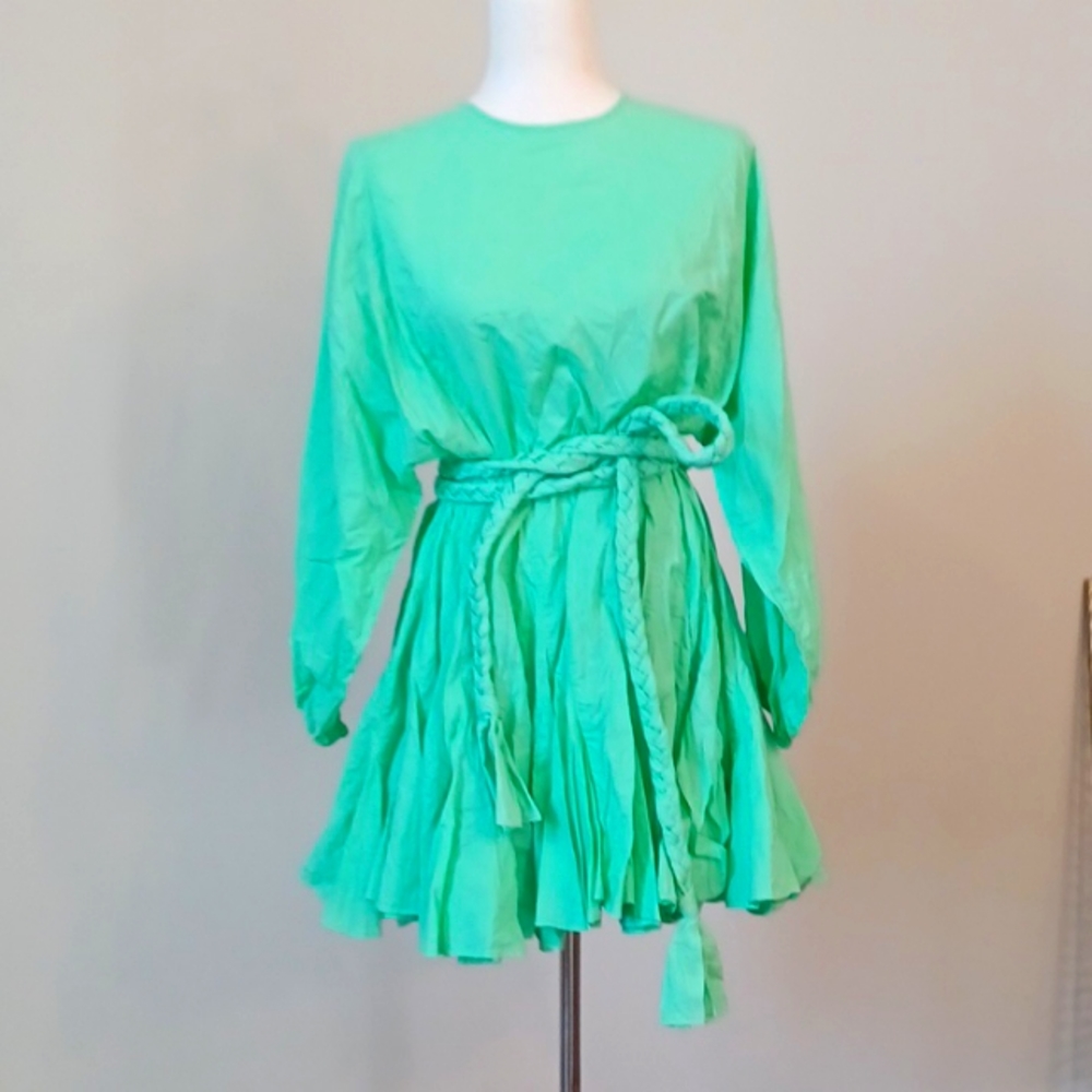 Rhode mini dress ELLA dress poplin cotton resort bishop sleeve belt Medium - Picture 7 of 13